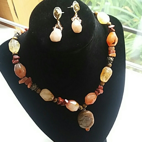 Artisan: B. Aston Natural Stone Necklace/Earrings - Picture 1 of 7